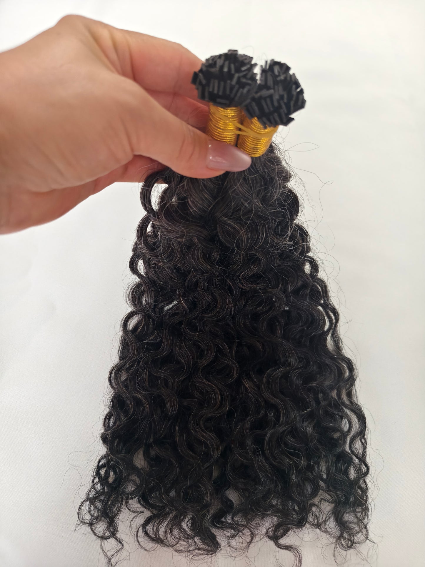 Raw 50% Salt And Peppet Color Tight Deep Curly K Tips - One Donor Human Hair Flat U / V / Tip Extensions