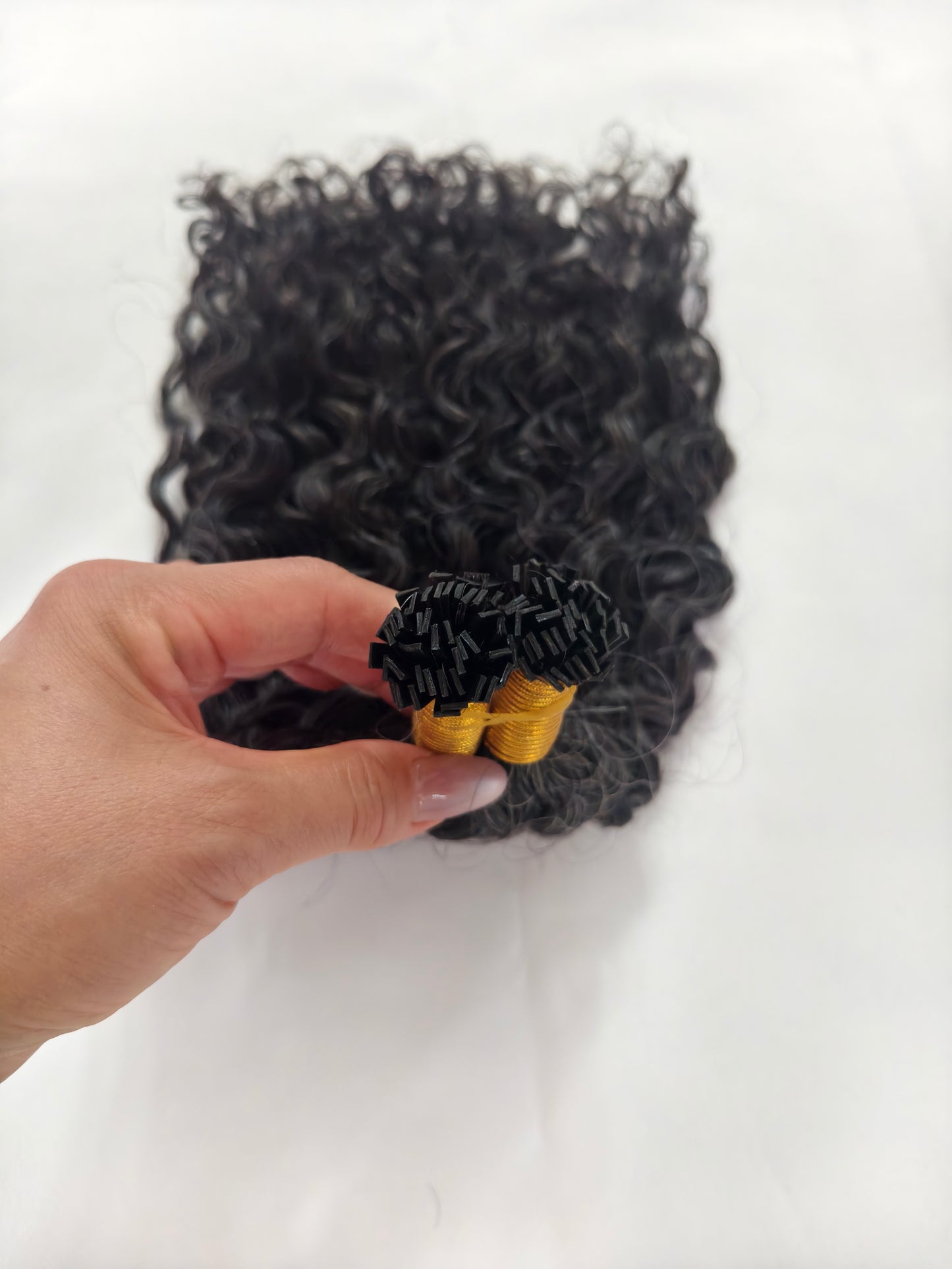 Raw 50% Salt And Peppet Color Tight Deep Curly K Tips - One Donor Human Hair Flat U / V / Tip Extensions