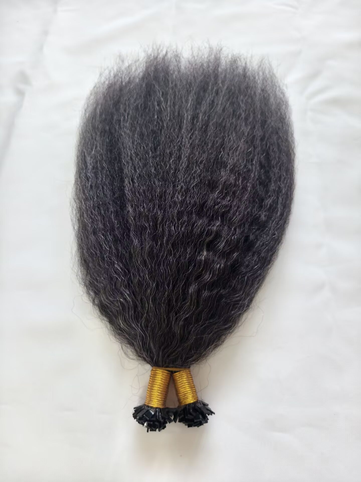 Raw 50% Salt And Peppet Color Kinky Straight K Tips - One Donor Human Hair Flat U / V / Tip Extensions