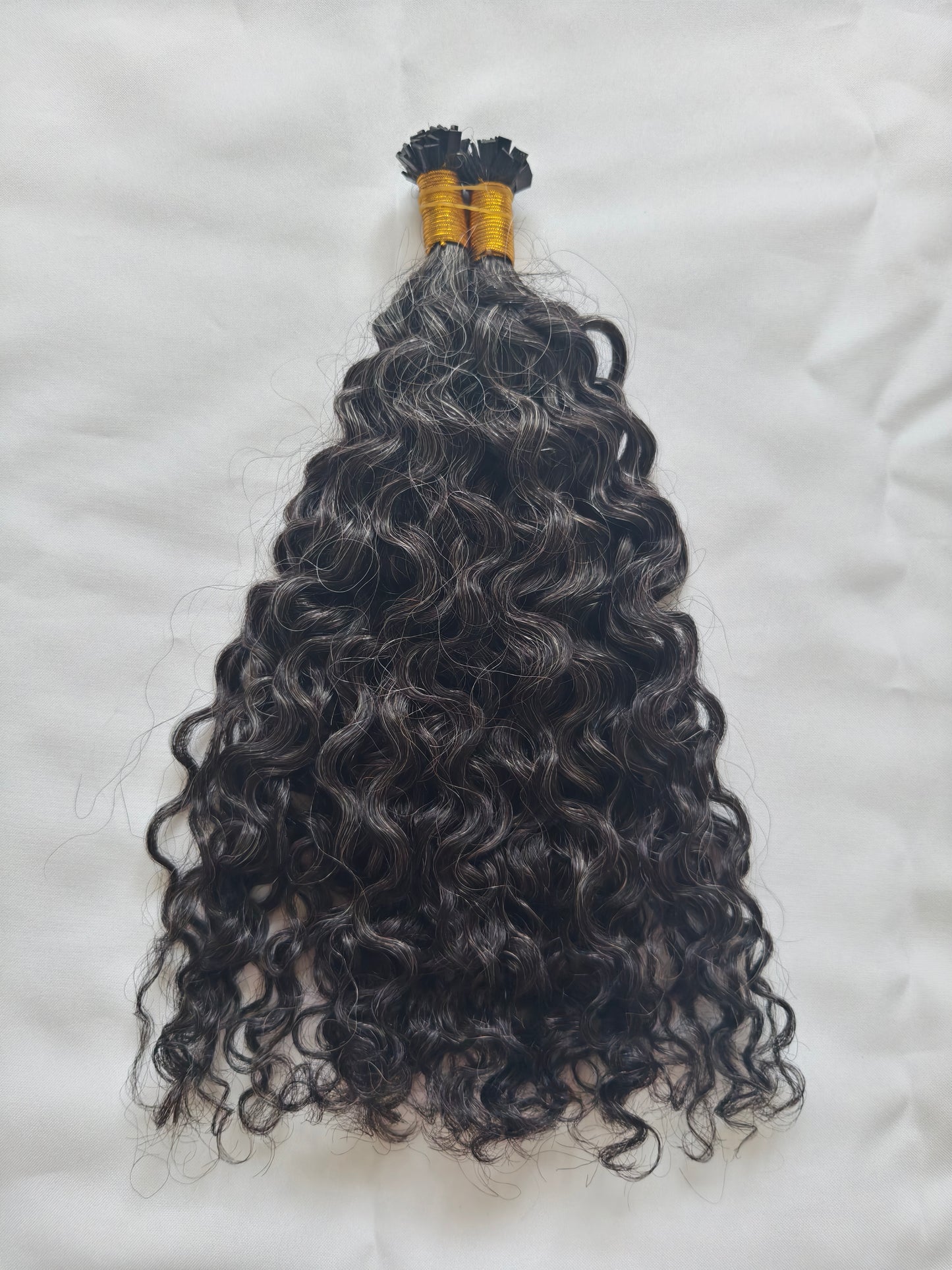 Raw 50% Salt And Peppet Color Tight Deep Curly K Tips - One Donor Human Hair Flat U / V / Tip Extensions