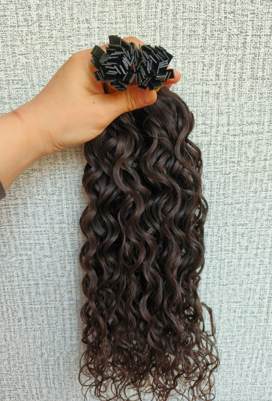 Raw Loose Curly K Tips - One Donor Human Hair Flat U / V / Tip Extensions