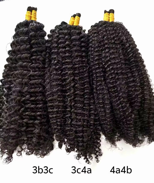 Raw hair Kinky Curly hair bulk , 100% one donor human hair luxury clytie raw bulk hair