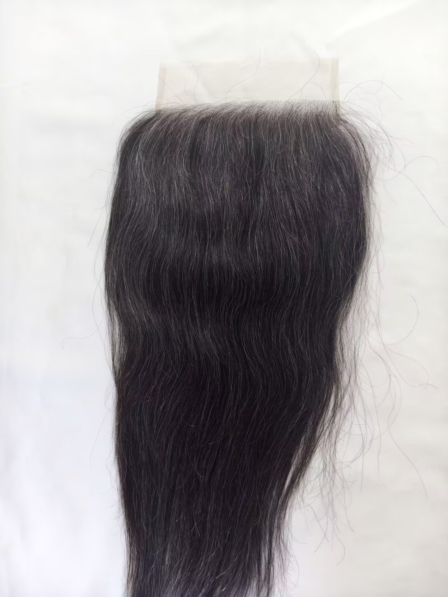 Raw straight Salt and Pepper Gray Human Hair 7x7 0.10mm Ultra-thin HD Lace Closures straight Grey Human Hair Bundles 50% Grey Mixed Black Color 1 closure.  Virgin Hair Weave Extensions Can be Dyed and Styled by Clytie