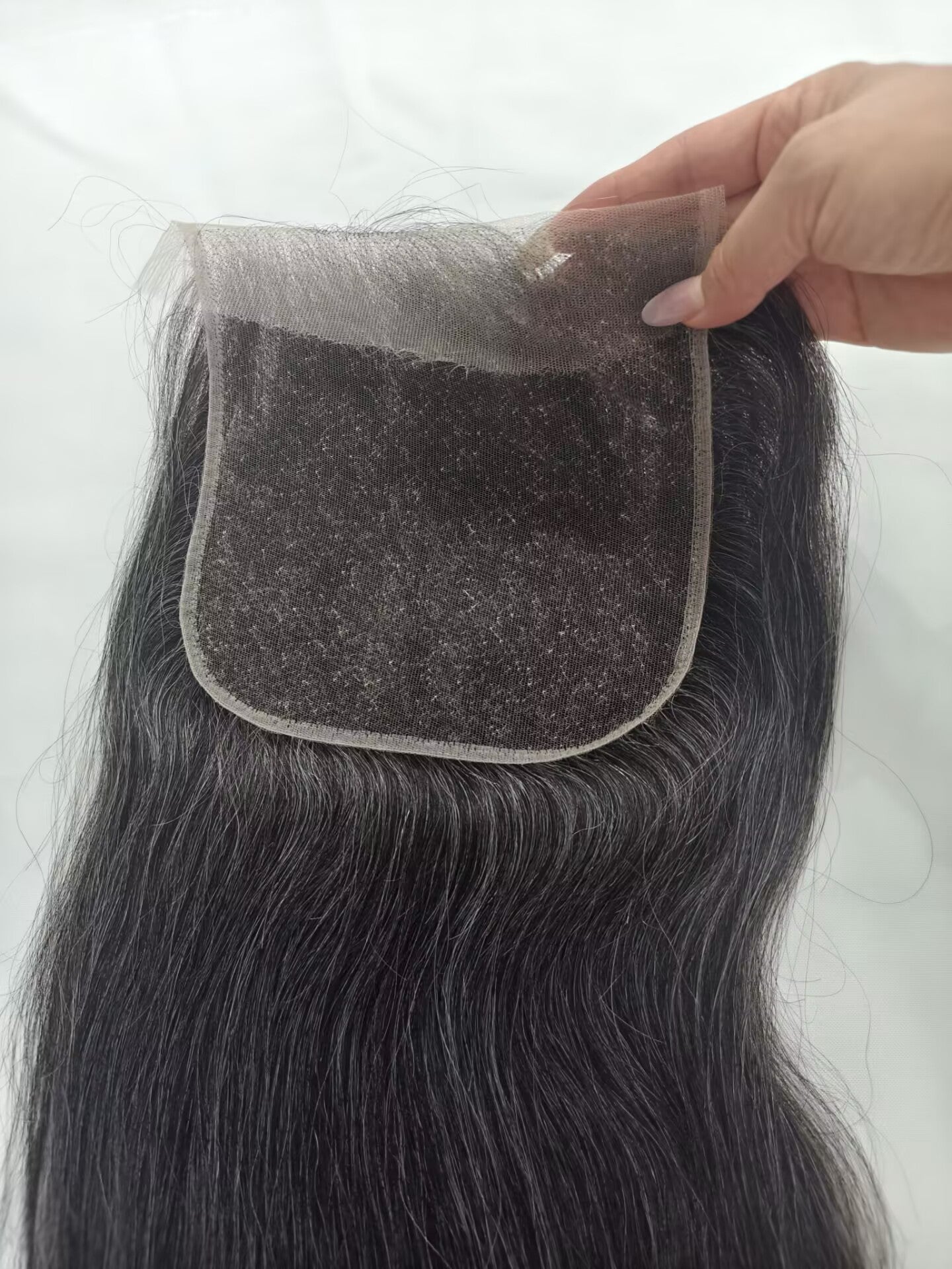 Raw straight Salt and Pepper Gray Human Hair 7x7 0.10mm Ultra-thin HD Lace Closures straight Grey Human Hair Bundles 50% Grey Mixed Black Color 1 closure.  Virgin Hair Weave Extensions Can be Dyed and Styled by Clytie