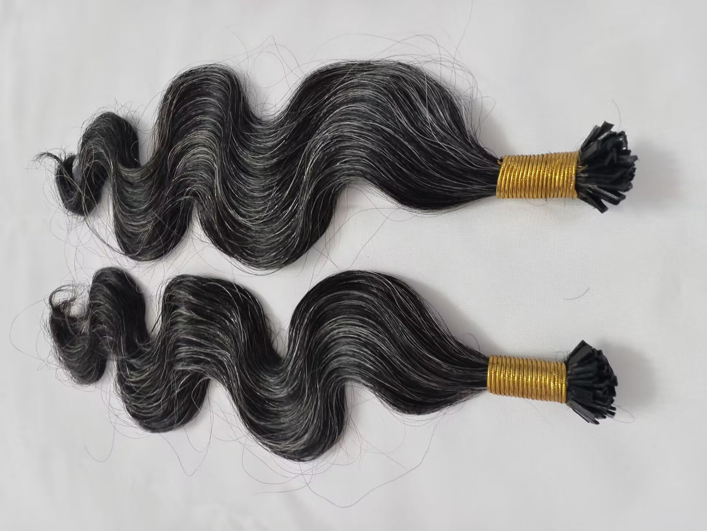 Raw 50% Salt And Peppet Color Body Wave K Tips - One Donor Human Hair Wavy Flat U / V / Tip Extensions