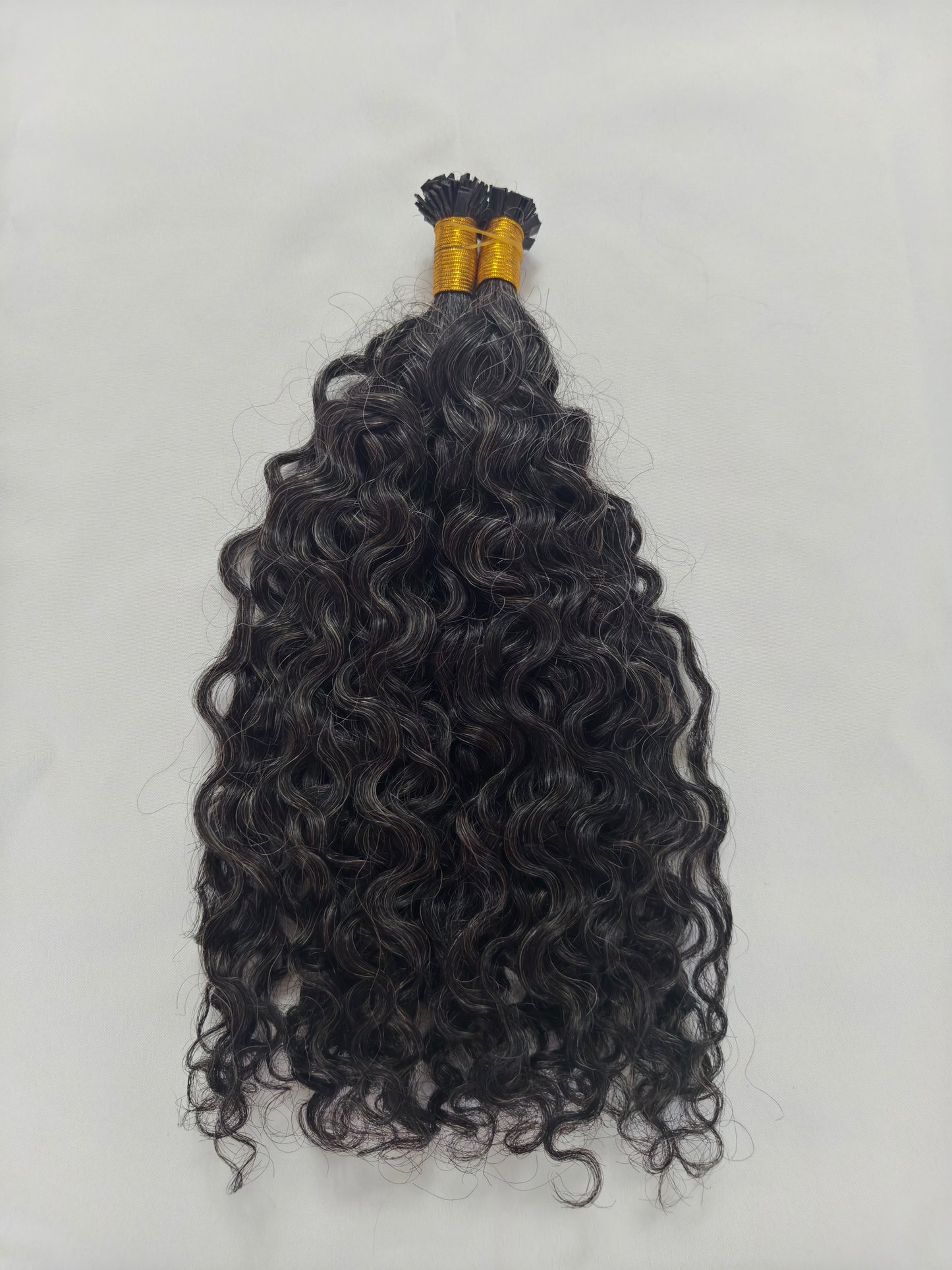 Raw 50% Salt And Peppet Color Tight Deep Curly K Tips - One Donor Human Hair Flat U / V / Tip Extensions