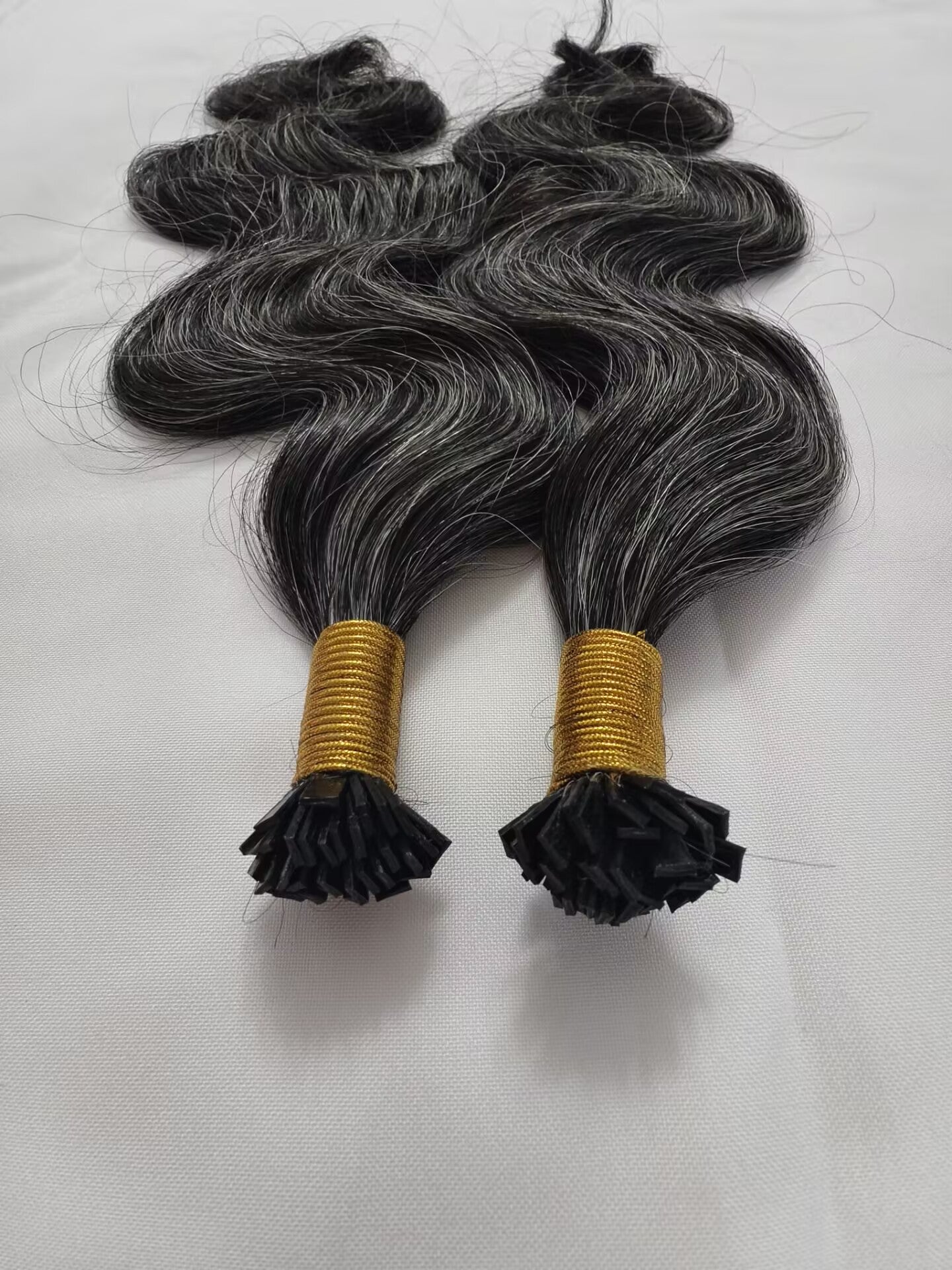 Raw 50% Salt And Peppet Color Body Wave K Tips - One Donor Human Hair Wavy Flat U / V / Tip Extensions