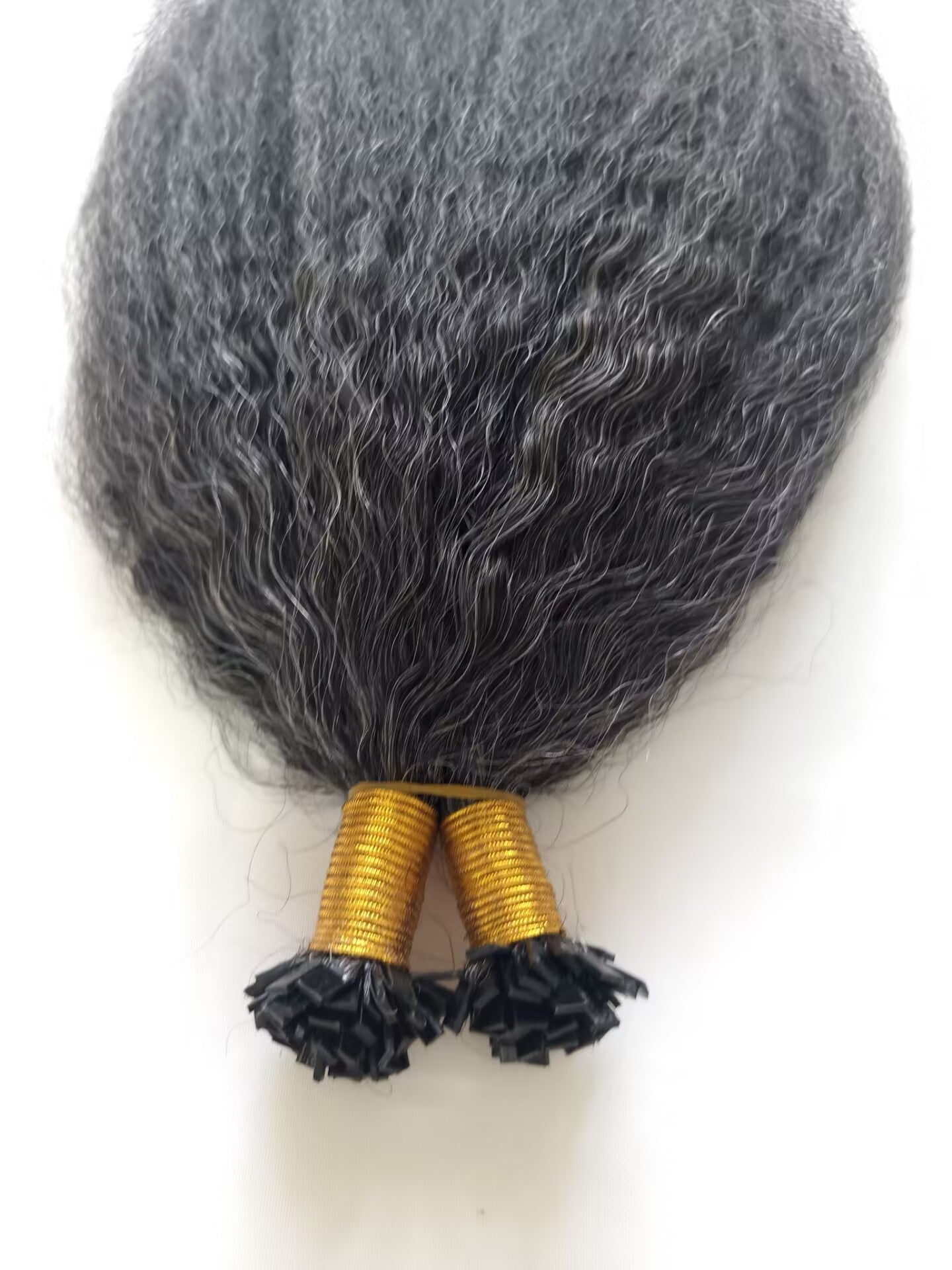 Raw 50% Salt And Peppet Color Kinky Straight K Tips - One Donor Human Hair Flat U / V / Tip Extensions