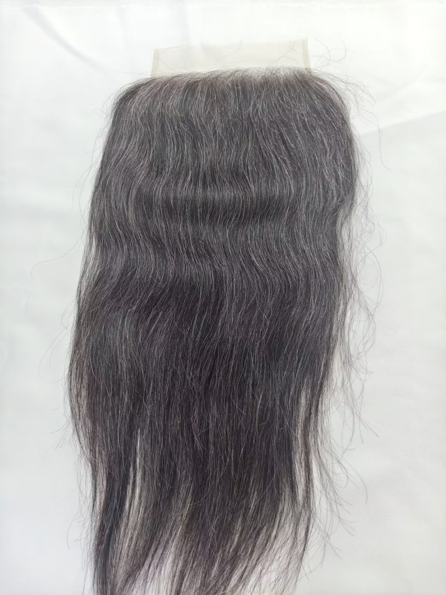 Raw straight Salt and Pepper Gray Human Hair 7x7 0.10mm Ultra-thin HD Lace Closures straight Grey Human Hair Bundles 50% Grey Mixed Black Color 1 closure.  Virgin Hair Weave Extensions Can be Dyed and Styled by Clytie