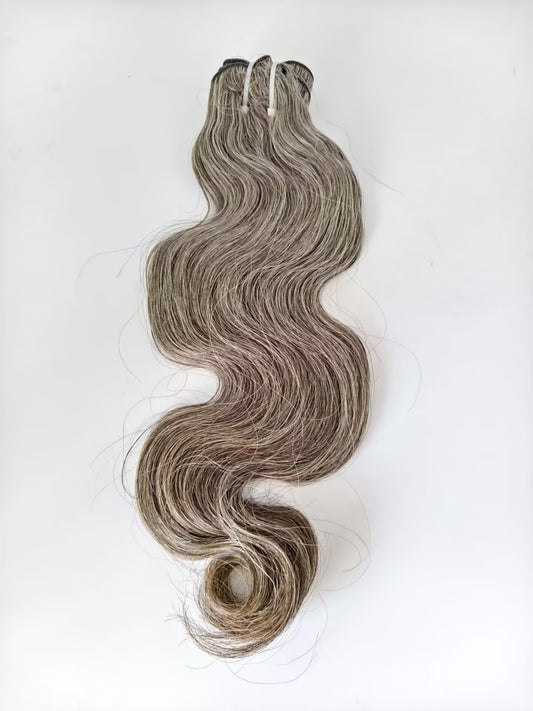 80% Grey Clytie Raw Body Wave Salt and Pepper Gray Human Hair 1 Bundle Human Hair Bundles Grey Mixed Black Color One Donor Hair Factory