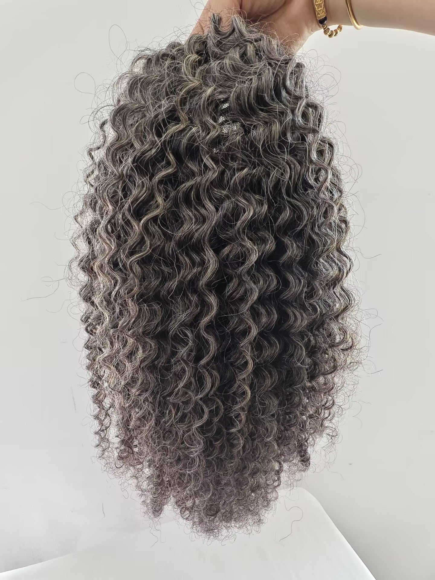 Clytie Raw 80% Grey  Jerry Curly 3b3c Salt and Pepper Gray Half Wig  Human Hair Wigs , 100% One Donor Cuticle Aligned Human Hair