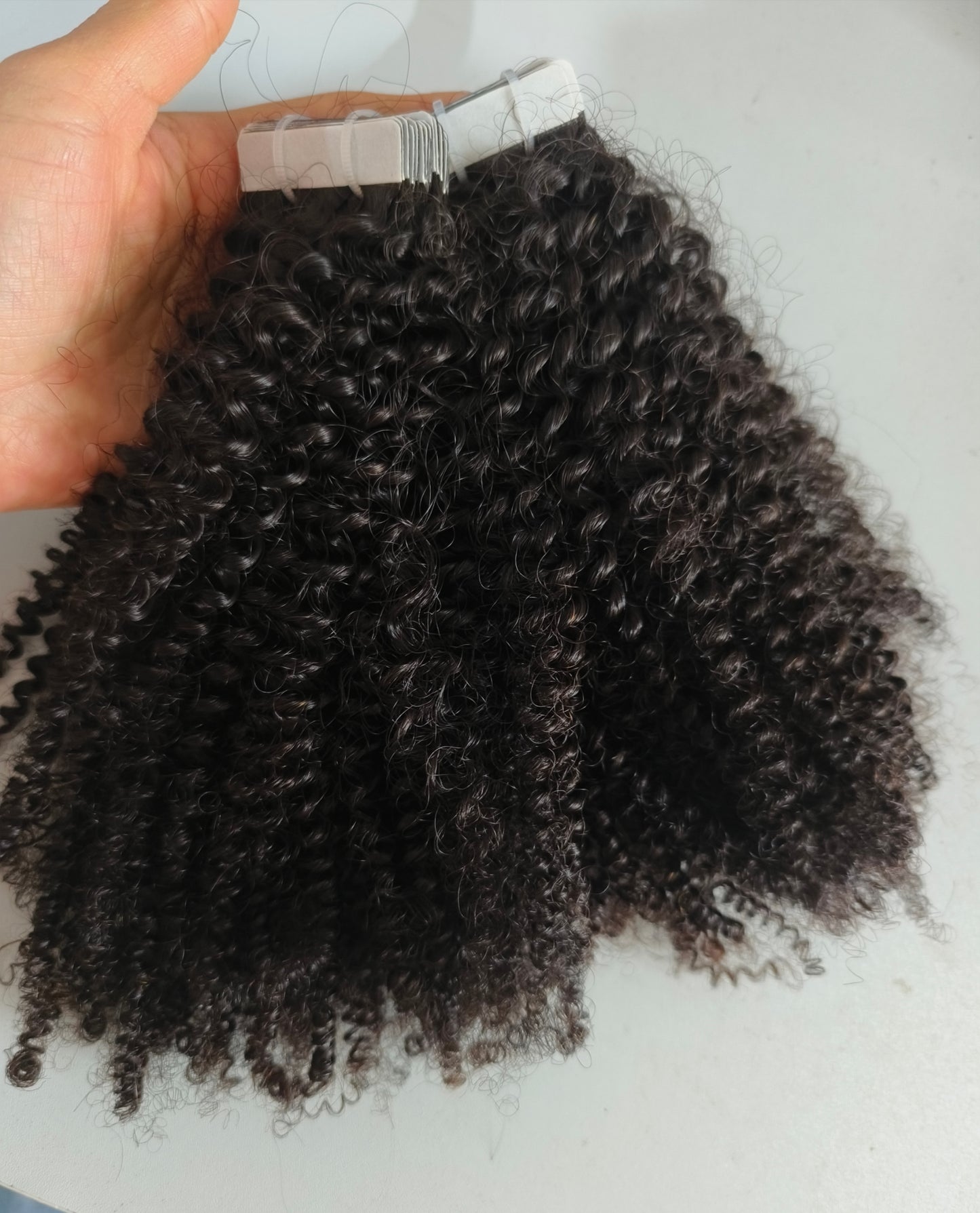 raw 4a 4b afro kinky curly tape ins extension, real one donor human hair tape extensions