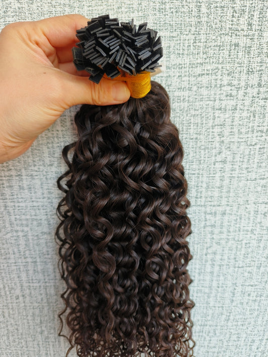 Raw Tight Deep Curly K Tips - One Donor Human Hair Flat U / V / Tip Extensions