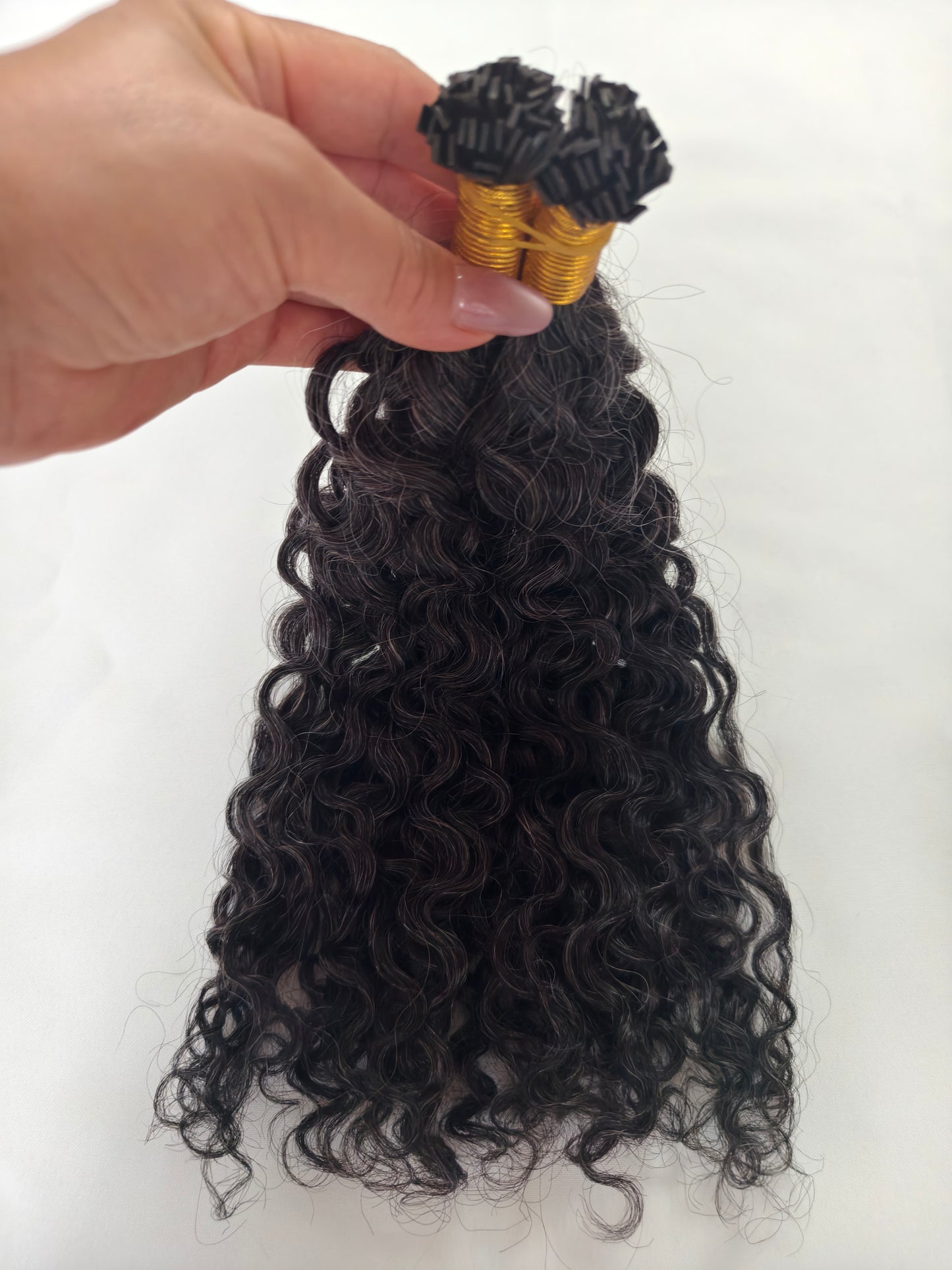 Raw 50% Salt And Peppet Color Tight Deep Curly K Tips - One Donor Human Hair Flat U / V / Tip Extensions