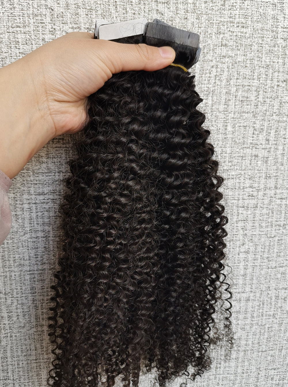 raw 3c 4a kinky curly tape ins extension, real one donor human hair tape extensions
